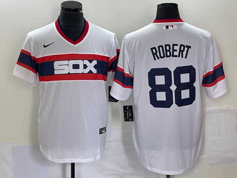 Men%27s Chicago White Sox #88 Luis Robert White Cool Base Throwback Stitched Jersey